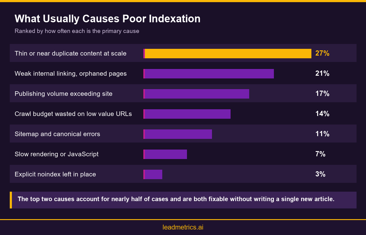 Infographic ranking the common causes of blog indexation problems