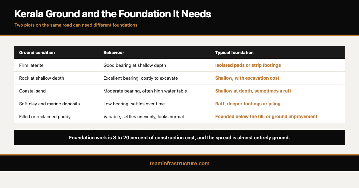Table matching Kerala ground conditions to the foundation type each needs