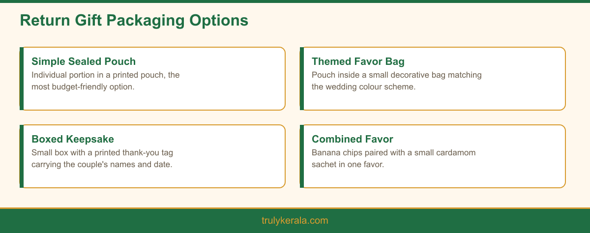 Common packaging formats for Kerala wedding return gifts using banana chips