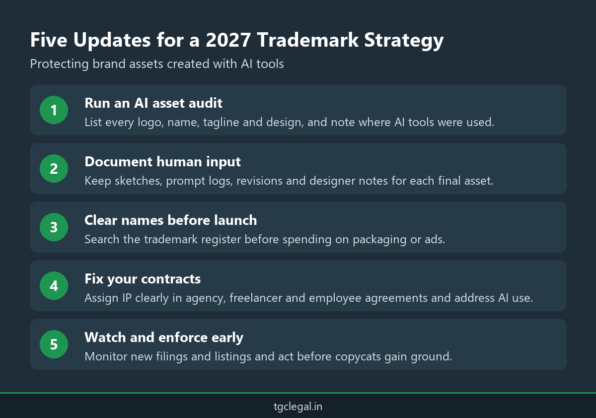 Five step checklist for updating a 2027 trademark strategy for AI-generated brand assets