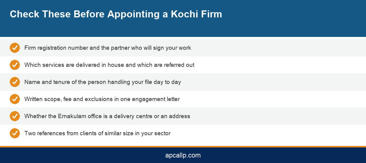 Infographic checklist for choosing a chartered accountant firm in Kochi