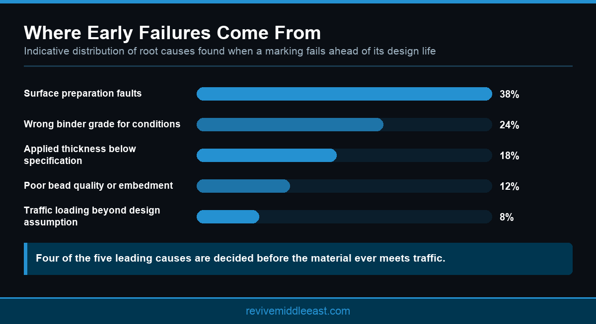 Infographic showing where road marking durability failures in the UAE originate