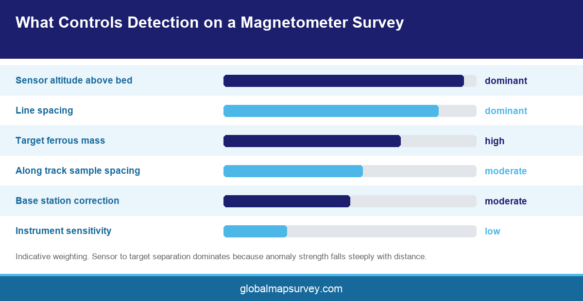 Infographic showing the factors that control detection on a magnetometer survey in UAE