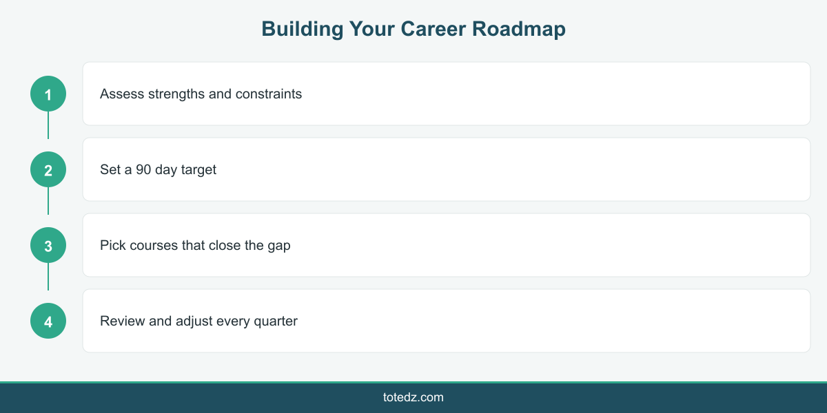 Infographic showing four steps to build a career roadmap