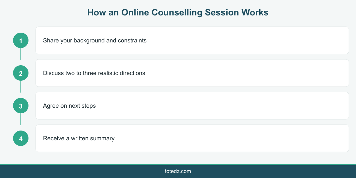 Infographic showing the steps of a career counselling online session