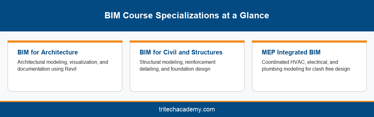 Comparison of BIM for Architecture, BIM for Civil and Structures, and MEP Integrated BIM specializations