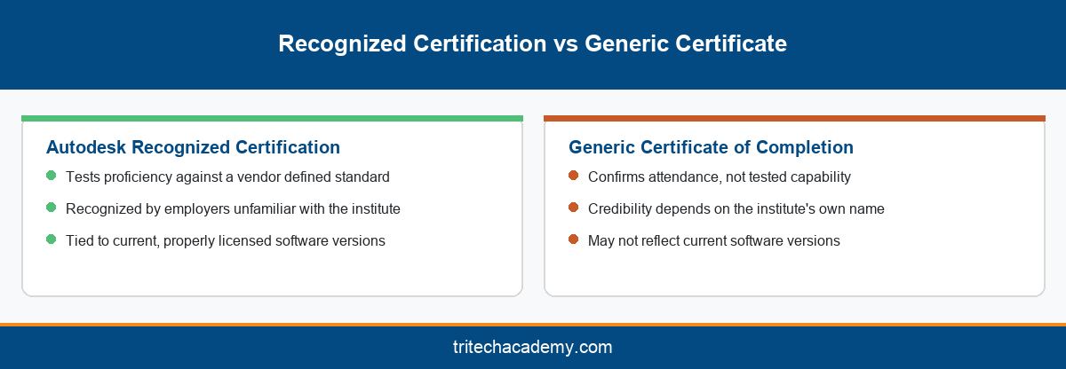 Comparison of Autodesk recognized certification versus a generic certificate of completion