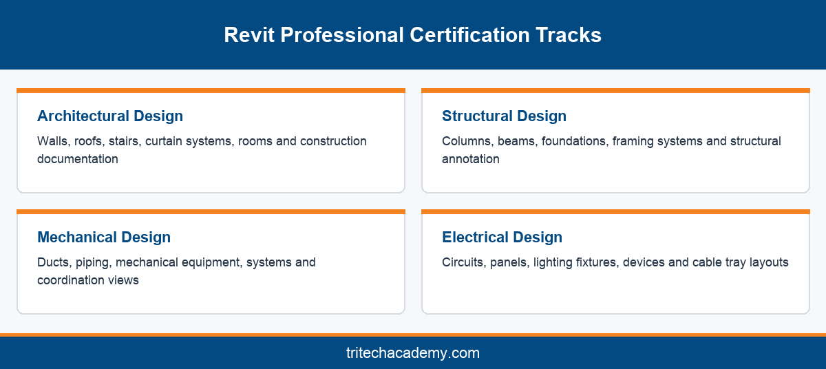 Revit professional certification tracks covered by Autodesk Revit training: architectural, structural, mechanical and electrical design