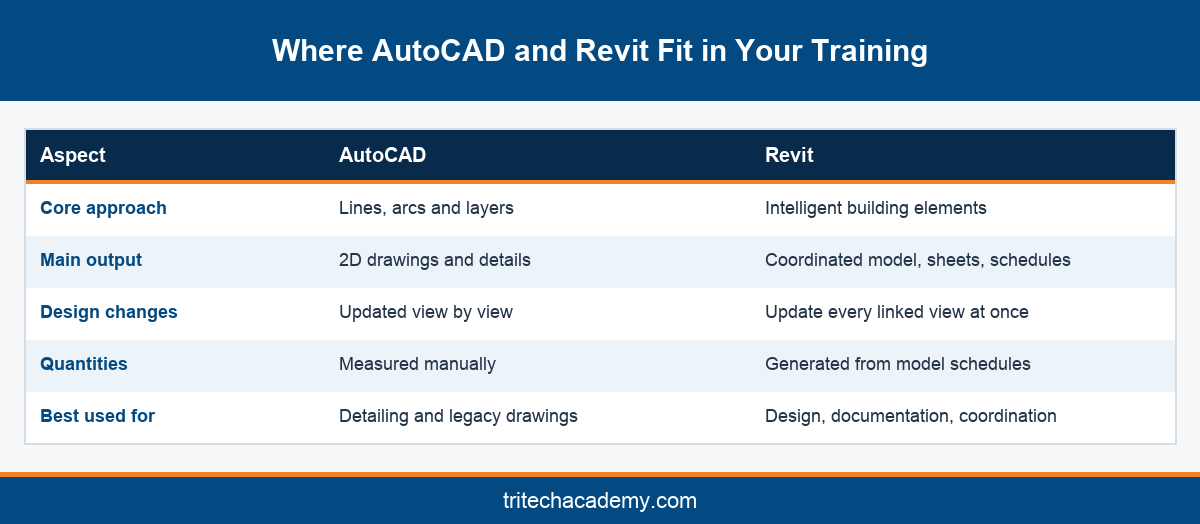 Comparison of AutoCAD and Revit for students planning a Revit course